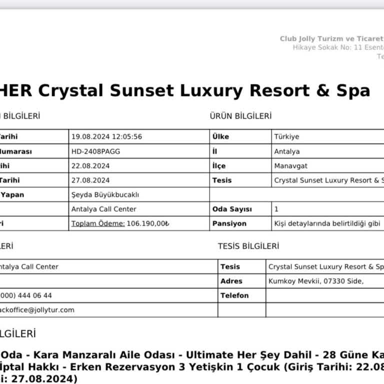 Jolly Tur Crystal Sunset Pişmanlığı