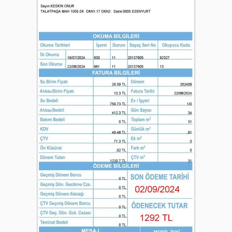 İBB - İstanbul Büyükşehir Belediyesi Evde Kimse Yokken Gelen Yüksek Su Faturası Şoku