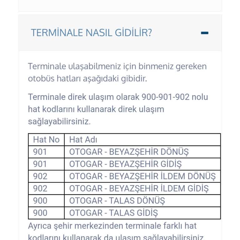 Kayseri Büyükşehir Belediyesi Kayseri Otogar Ulaşım
