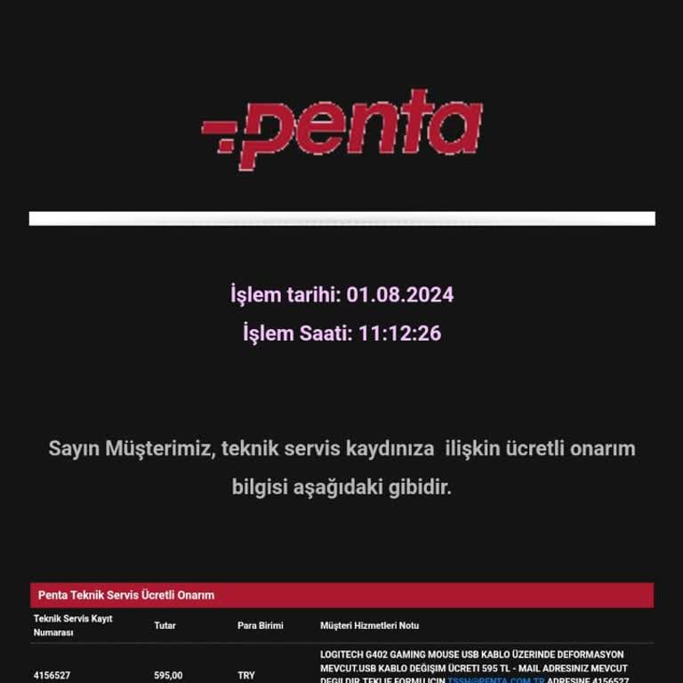 Logitech Penta Teknolojinin Garantisi Olan Ürüne Ücretli Tamir Yapılması.
