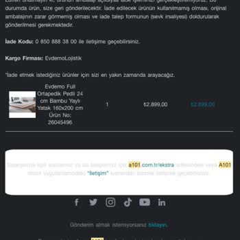 A101 Den Aldığım Yatağın Yamuk Çıkması