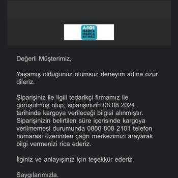A101 Ekstra 70 Gündür Siparişiniz Hazırlanıyor Yazısı