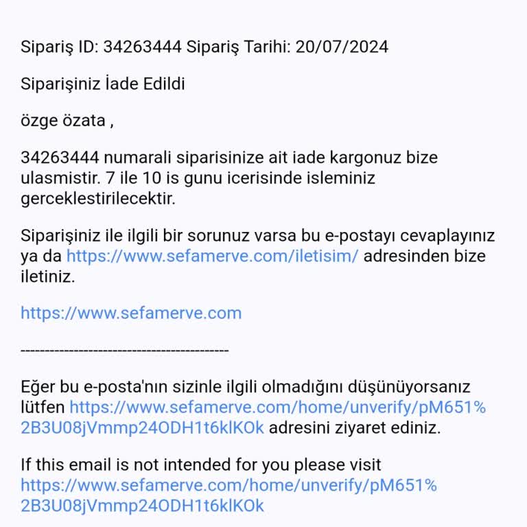 Sefamerve İade Ücreti Sorunu
