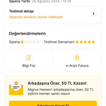 Avcılar Yeşilkent E Ürün Gönderen Migros Hemen'den Şikayetçiyim