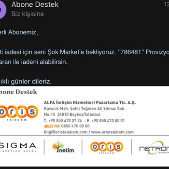 Oris İletişim Geçersiz İade Kodu