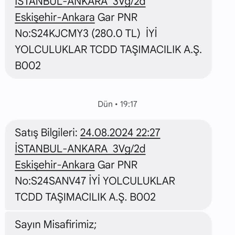 TCDD Hatalı Mesaj Gelmesi