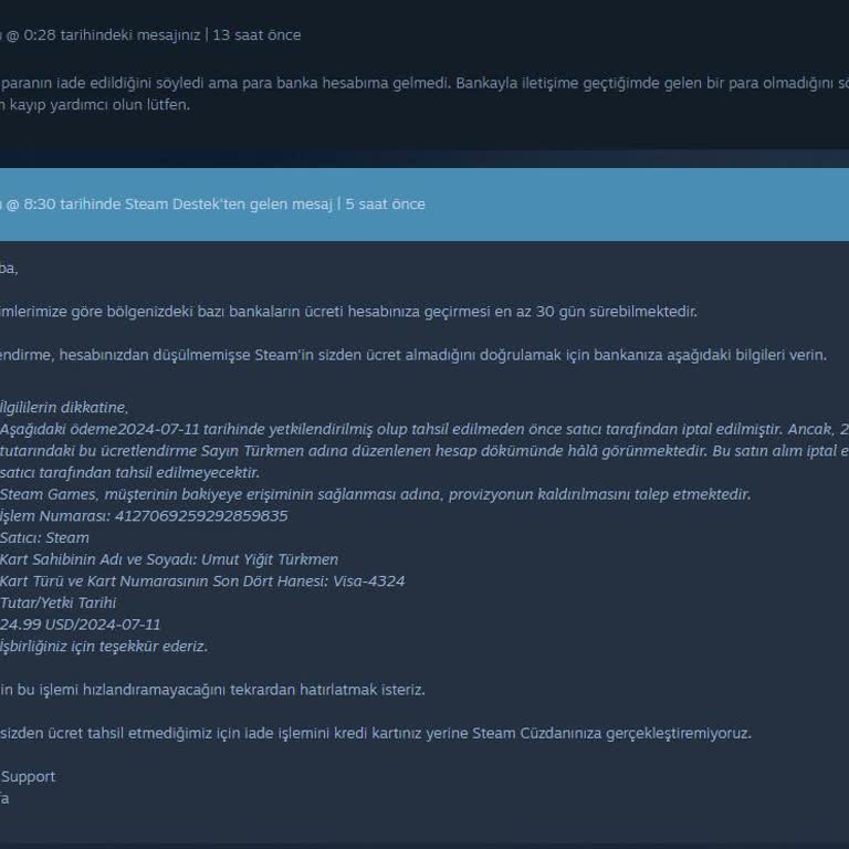 Steam İadem Ziraat Bankası Hesabıma Halen Gelmedi