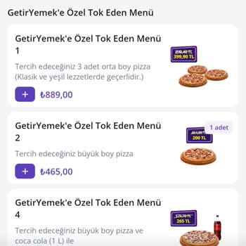 GetirYemek'te Fiyat Farkı
