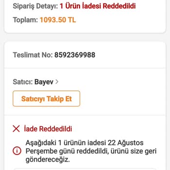 Trendyol /Schafer Satıcısı Bozuk Çalışmayan Çaycı İadesi Reddetti