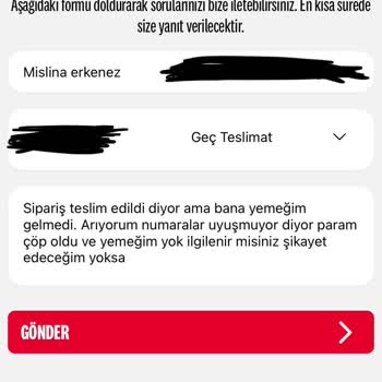 KFC Teslim Edildi Yazıp Teslim Edilmeyen Sipariş. Paramı İade Edin