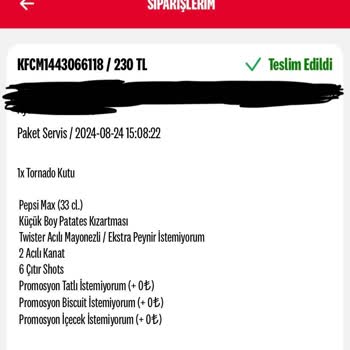 KFC Teslim Edildi Yazıp Teslim Edilmeyen Sipariş. Paramı İade Edin