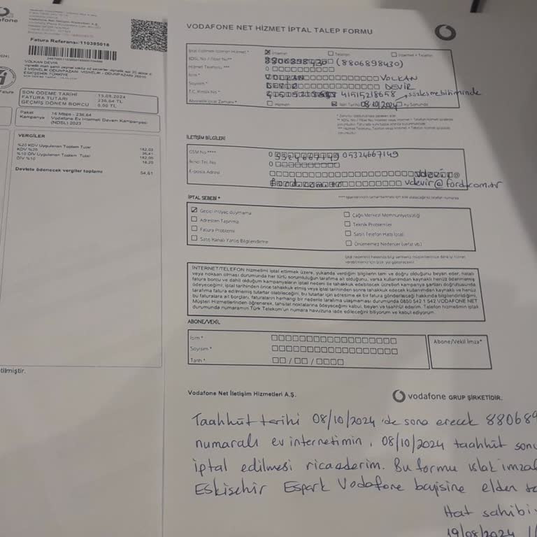 Vodafone Evde İnternet Taahhüt Süresi Bitimi Sonrası İptal Sorunu