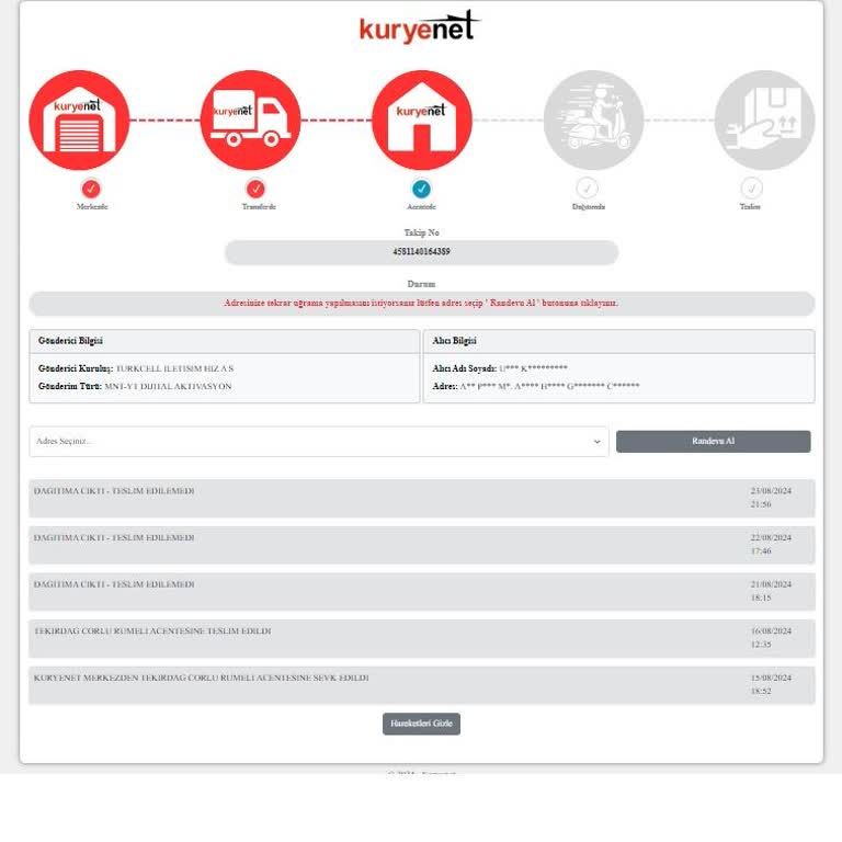 Turkcell Hat Taşıma Kurye.net Sim Kart Teslim Edilememe Problemi