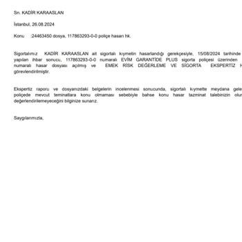 Eureko Sigorta Hasarımı Karşılamıyor Sigortam Olmasına Rağmen