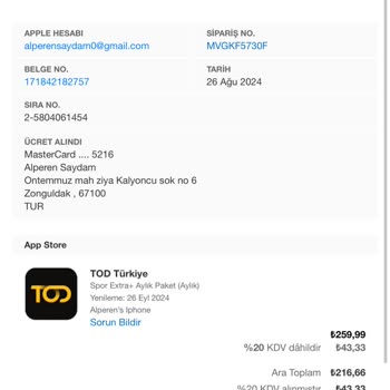 Tod TV Paket Satın Almama Rağmen Gözükmemesi Ve Kullanım Yapamamam