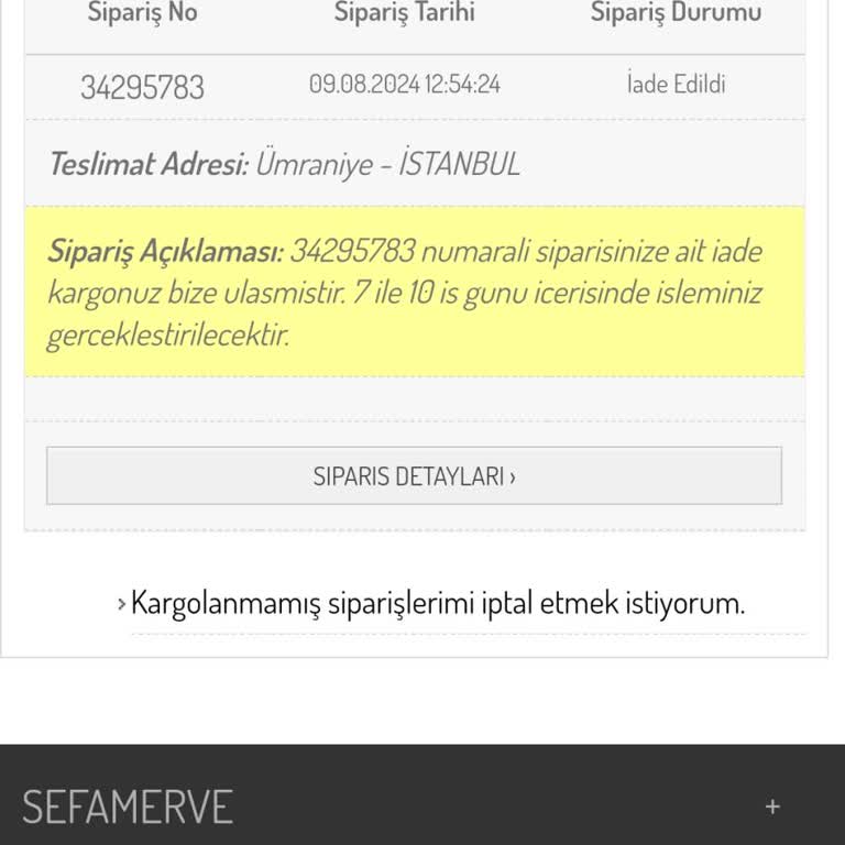 Sefamerve İade Ücretini Yatırmadı