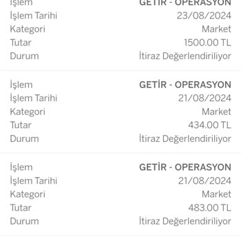 Getir Operasyon Olarak Kredi Kartımdan Para Çekilmiş.