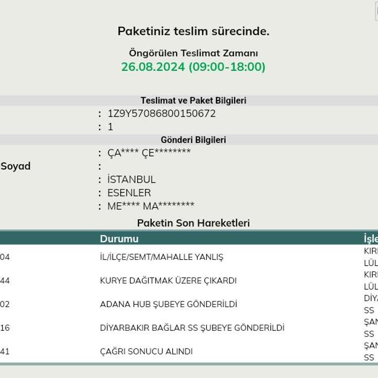 UPS Türkiye Ben İstanbul'da Kargom Kırklareli'nde