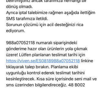 Vivense Para İademizi Yapmıyor