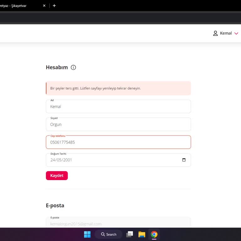 Yemeksepeti Telefon Numarası Eklenmiyor
