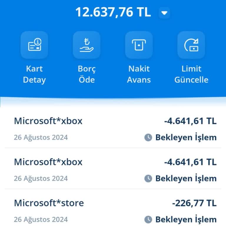 Xbox Microsoft Kredi Kartımdan İzinsiz Şifresiz 9.509,99 TL Çekim Yapmıştır