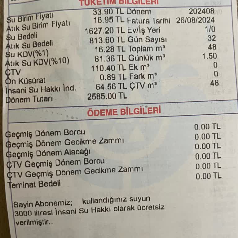 İBB 1 Aylık 2585 TL Su Faturası Gelmesi!