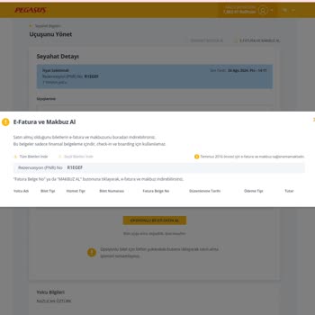 Pegasus Rezervasyon Makbuz E-fatura Vermiyor