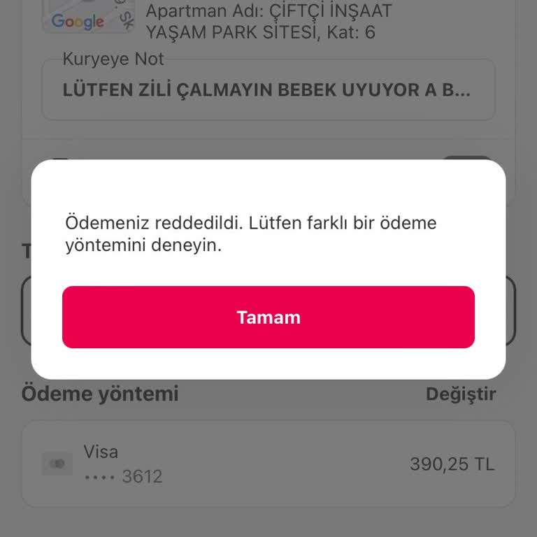 Yemeksepeti Online Ödeme İle Sipariş Veremiyorum