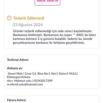 Pazarama Haksız Fiyat Artışı Yaparak Siparişimi İptal Etti