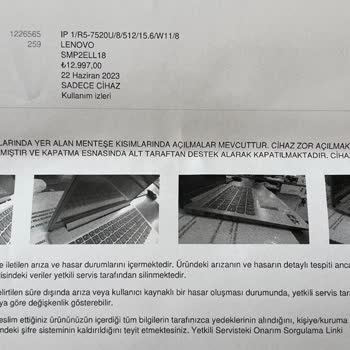 Media Markt İzmit Şubesi Lenovo Laptop Menteşe Sıkıntısı.