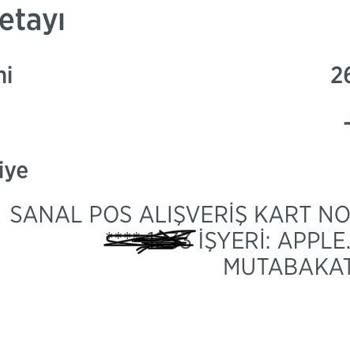 Apple.com/bill Açıklamalı 229.99 TL Tutarında Tarafımdan Para Çekildi