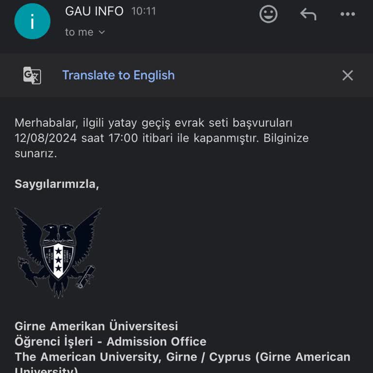 Girne Amerikan Üniversitesi Yatay Geçiş Belgesi