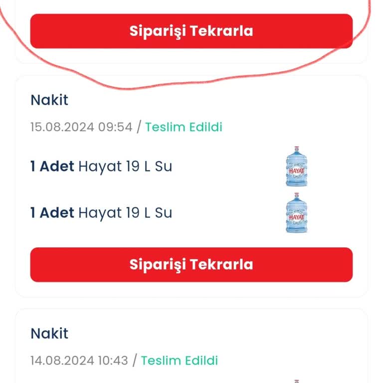Hayat Su Danone Hayat İçecek Siparişi