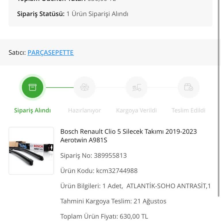 Https://www.parcasepette.com Ürünün Kargolanmaması