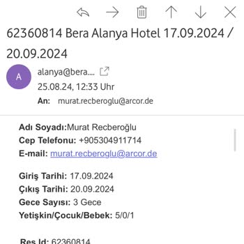 Bera Alanya Hotel Otel Rezervasyon İptali Ve Müşteri Hizmetleri Sorunu