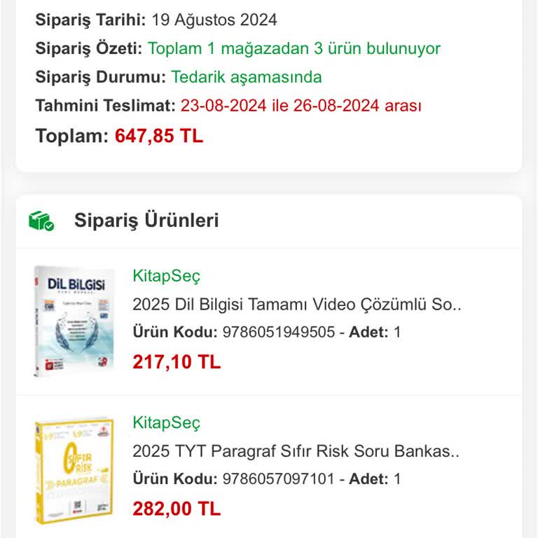 Kitap Seç Ürünlerim Gelmiyor 1 Haftadır Tedarik Aşamasında