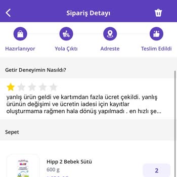 Getir Hatalı Ürün Verip Değişim Yapmıyor.