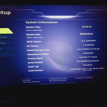 Monster Tulpar T7 Bıos Ekranı Sorunu