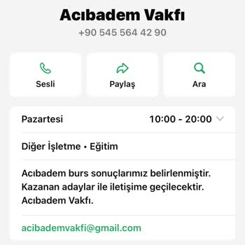 Acıbadem Vakfı Burs Başvurusu Üzerinden Kişisel Bilgilerimin Kullanılması