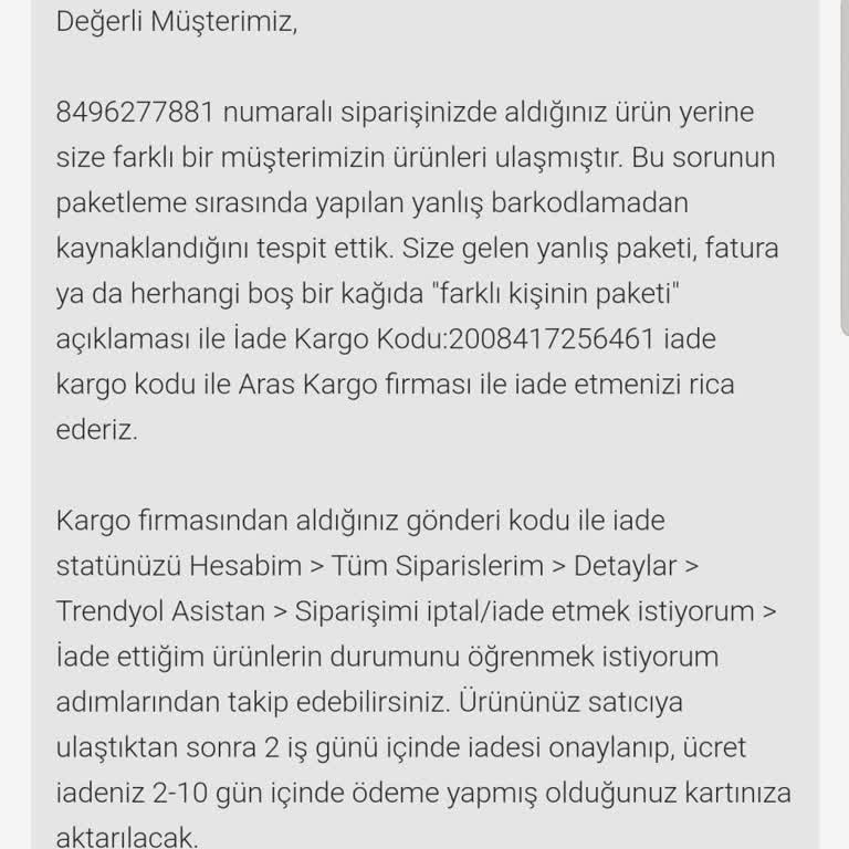 Trendyol Milla İade Sürecinde Müşteri Hiz Ve Kargo Düzensiz Sistem