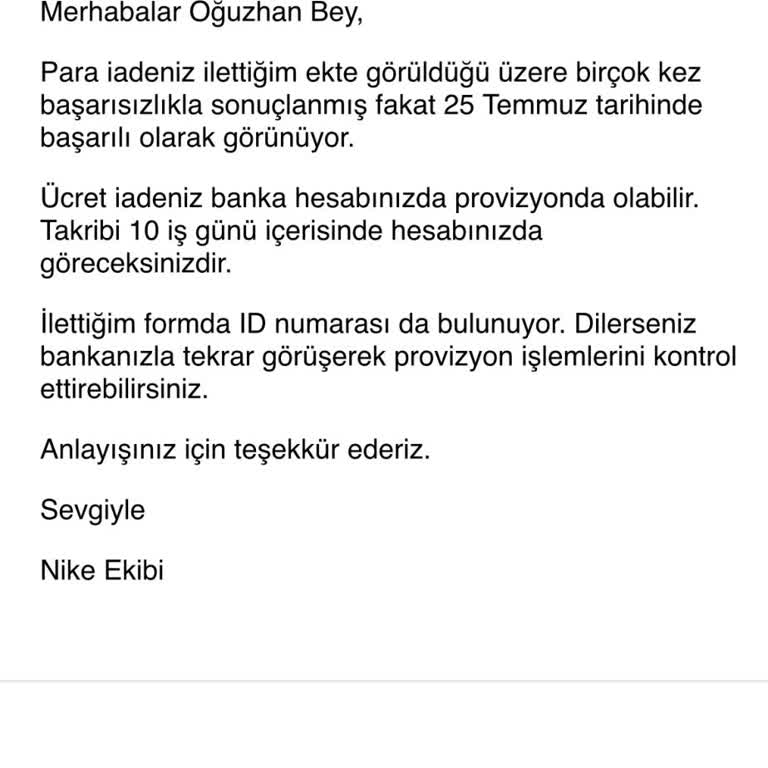Nike Hesabıma Yatırılmayan İade Hakkında