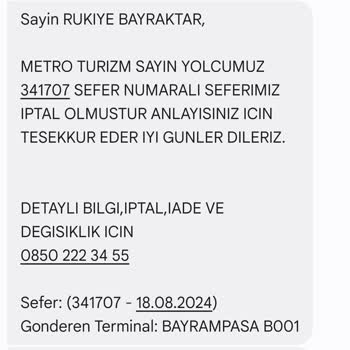Metro Turizm İade Süreci Başlamaması