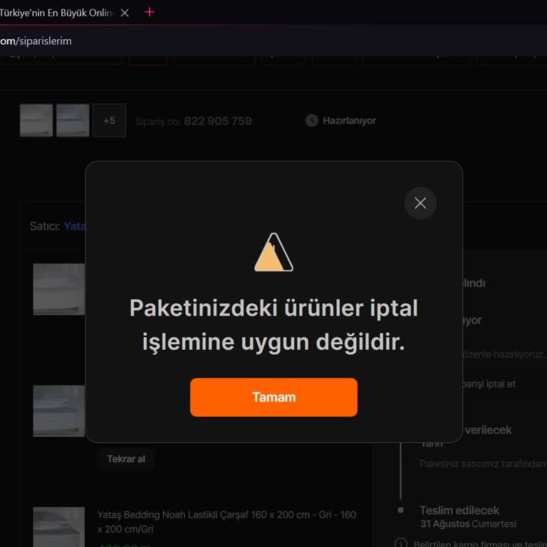 Hepsiburada Kargolanmamış Siparişin İptalini Yapmıyor
