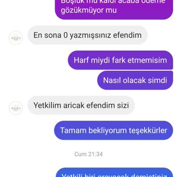ModaMaşrik Moda Masrik'te Sipariş Sonrası İletişim Sorunu