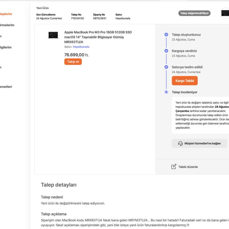 Hepsiburada Yanlış Bilgisayar Gönderdi. Değişim İçin Bekletiyor...