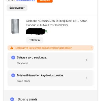 Hepsiburada Sitesinin Media Markt Mağazası Buzdolabı Siparişi