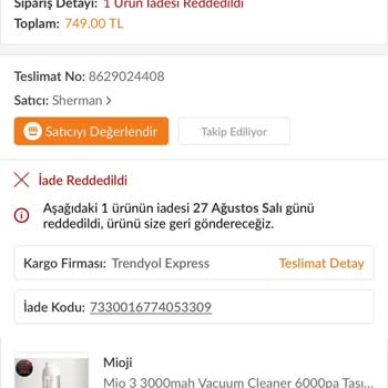 Trendyol İademi Onaylamıyor Geri Yolluyor