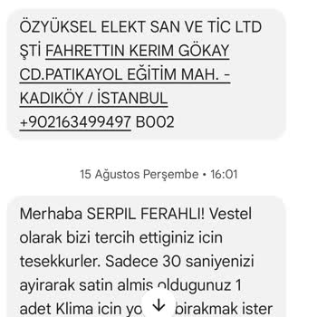 Vestel İstanbul Kadıköy Bölge Servis Şikayeti