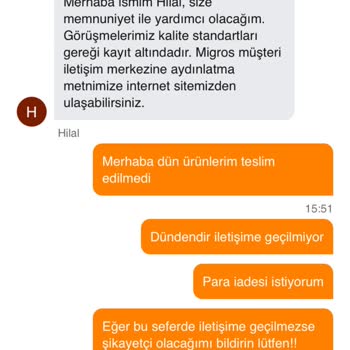 Migros Ödemesi Alınan Teslim Edilmeyen Ürün