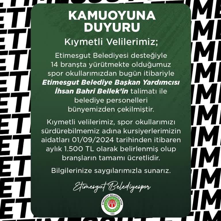 Etimesgut Belediyesi Belediyenin Spor Ücretlerinin Arttırılması